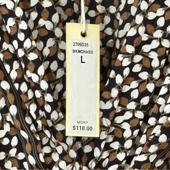Max Studio| NEW Black/White/Brown Leaves Stylish Long Sleeved Top Blouse Sz L - Picture 3 of 6